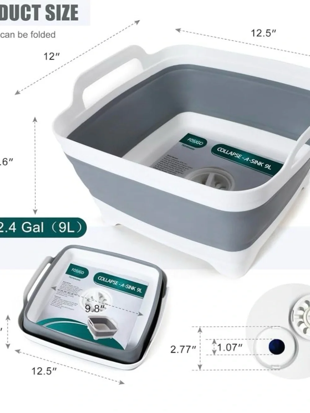 NWT Gray Collapsible Sink - Foldable Kitchen Basin